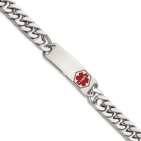 Stainless Steel Polished with Red Enamel 8.5in Medical ID Bracelet - Birthstone Company
