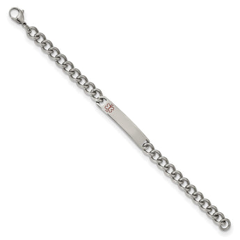 Stainless Steel Polished with Red Enamel 8in Medical ID Bracelet - Birthstone Company