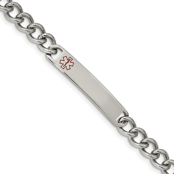 Stainless Steel Polished with Red Enamel 8in Medical ID Bracelet - Birthstone Company