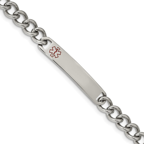 Stainless Steel Polished with Red Enamel 8in Medical ID Bracelet - Birthstone Company