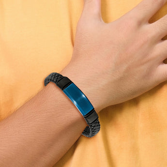 Stainless Steel Black & Blue IP-plated w/Silicone & Leather 8.25in Bracelet - Birthstone Company