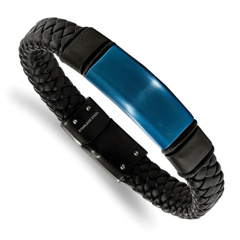 Stainless Steel Black & Blue IP-plated w/Silicone & Leather 8.25in Bracelet - Birthstone Company