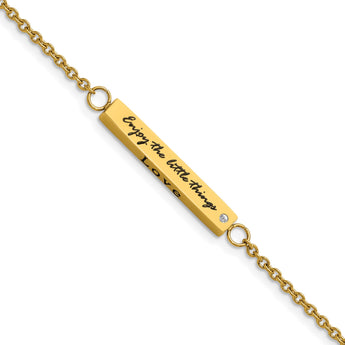 Stainless Steel IP-plated Yellow CZ Enjoy the little w/1.5in ext Bar Bracel - Birthstone Company