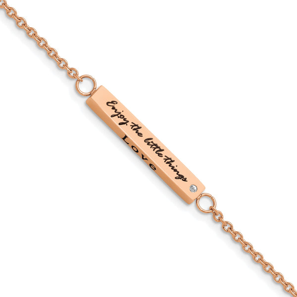 Stainless Steel IP-plated Rose CZ Enjoy the little w/1.5in ext Bar Bracelet - Birthstone Company