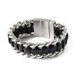 Stainless Steel Brushed and Polished Blk Leather Bracelet - Birthstone Company