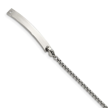 Stainless Steel Polished Box Chain w/Removeable ID Plate 8.5in Bracelet - Birthstone Company