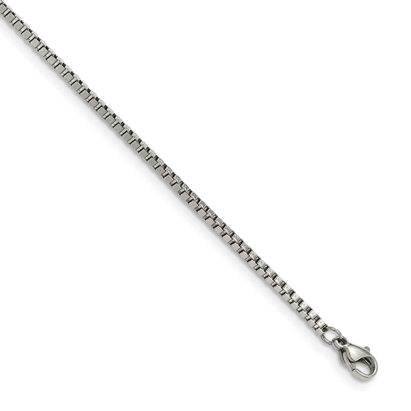 Stainless Steel Polished Box Chain w/Removeable ID Plate 8.5in Bracelet - Birthstone Company
