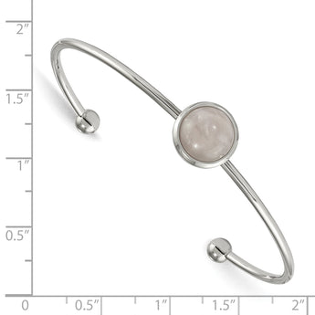 Stainless Steel Polished with Rose Quartz Cuff Bangle - Birthstone Company