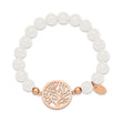 Stainless Steel Polished Rose IP-plated Tree White Jade Stretch Bracelet - Birthstone Company