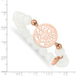 Stainless Steel Polished Rose IP-plated Tree White Jade Stretch Bracelet - Birthstone Company