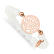 Stainless Steel Polished Rose IP-plated Tree White Jade Stretch Bracelet - Birthstone Company