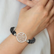 Stainless Steel Polished tree of Life Black Agate Beaded Stretch Bracelet - Birthstone Company