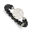 Stainless Steel Polished tree of Life Black Agate Beaded Stretch Bracelet - Birthstone Company