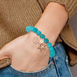 Stainless Steel Antiqued & Polished Rose IP Starfish Aqua Dyed Jade Bracele - Birthstone Company