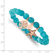 Stainless Steel Antiqued & Polished Rose IP Starfish Aqua Dyed Jade Bracele - Birthstone Company