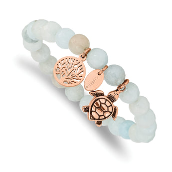 Stainless Steel Antiqued&Polished Rose IP Blue/Grey Dyed Jade Bracelet - Birthstone Company
