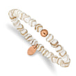 Stainless Steel Polished Rose IP White Wave Agate Stretch Bracelet - Birthstone Company