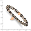 Stainless Steel Polished Rose IP Black and White Agate Stretch Bracelet - Birthstone Company