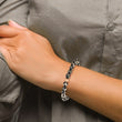 Stainless Steel Polished Rose IP Black and White Agate Stretch Bracelet - Birthstone Company