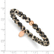 Stainless Steel Polished Rose IP Black and White Agate Stretch Bracelet - Birthstone Company