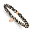 Stainless Steel Polished Rose IP Black and White Agate Stretch Bracelet - Birthstone Company