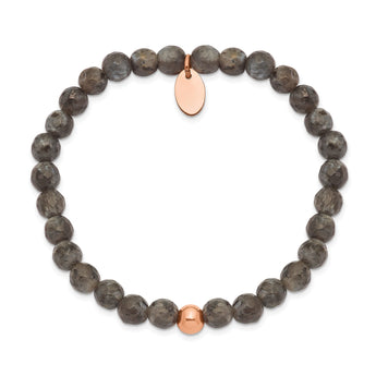 Stainless Steel Polished Rose IP-plated Spectrolite Beaded Stretch Bracelet - Birthstone Company