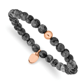 Stainless Steel Polished Rose IP-plated Spectrolite Beaded Stretch Bracelet - Birthstone Company