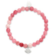 Stainless Steel Polished Lotus Pink Jade Beaded Stretch Bracelet - Birthstone Company