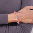 Stainless Steel Polished Lotus Pink Jade Beaded Stretch Bracelet - Birthstone Company