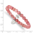 Stainless Steel Polished Lotus Pink Jade Beaded Stretch Bracelet - Birthstone Company