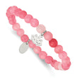 Stainless Steel Polished Lotus Pink Jade Beaded Stretch Bracelet - Birthstone Company