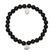 Stainless Steel Polished Lotus Black Agate Beaded Stretch Bracelet - Birthstone Company