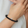 Stainless Steel Polished Lotus Black Agate Beaded Stretch Bracelet - Birthstone Company