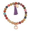Stainless Steel Polished Rose IP Clover Multi Color Agate Stretch Bracelet - Birthstone Company