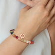 Stainless Steel Polished Rose IP Clover Multi Color Agate Stretch Bracelet - Birthstone Company