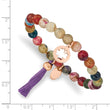 Stainless Steel Polished Rose IP Clover Multi Color Agate Stretch Bracelet - Birthstone Company