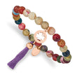 Stainless Steel Polished Rose IP Clover Multi Color Agate Stretch Bracelet - Birthstone Company