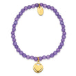 Stainless Steel Polished Yellow IP Heart Light Purple Jade Stretch Bracelet - Birthstone Company