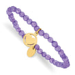 Stainless Steel Polished Yellow IP Heart Light Purple Jade Stretch Bracelet - Birthstone Company