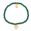 Stainless Steel Polished Heart Yellow IP Green Jade Stretch Bracelet - Birthstone Company