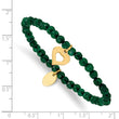 Stainless Steel Polished Heart Yellow IP Green Jade Stretch Bracelet - Birthstone Company