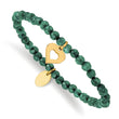 Stainless Steel Polished Heart Yellow IP Green Jade Stretch Bracelet - Birthstone Company