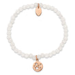 Stainless Steel Polished Rose IP Stars White Jade Beaded Stretch Bracelet - Birthstone Company