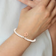 Stainless Steel Polished Rose IP Stars White Jade Beaded Stretch Bracelet - Birthstone Company