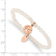 Stainless Steel Polished Rose IP Stars White Jade Beaded Stretch Bracelet - Birthstone Company