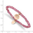 Stainless Steel Polished Rose IP Tree Pink Jade Beaded Stretch Bracelet - Birthstone Company