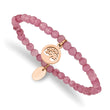 Stainless Steel Polished Rose IP Tree Pink Jade Beaded Stretch Bracelet - Birthstone Company