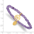 Stainless Steel Polished Yellow IP Eye of Horus Purple Jade Stretch Bracele - Birthstone Company