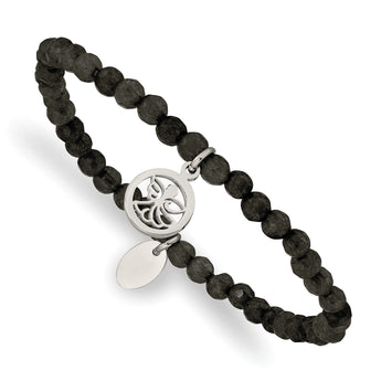 Stainless Steel Polished Angel Black Jade Beaded Stretch Bracelet - Birthstone Company