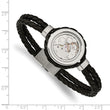 Stainless Steel Brushed & Polished Yellow IP w/CZ & Leather 8.5in Bracelet - Birthstone Company